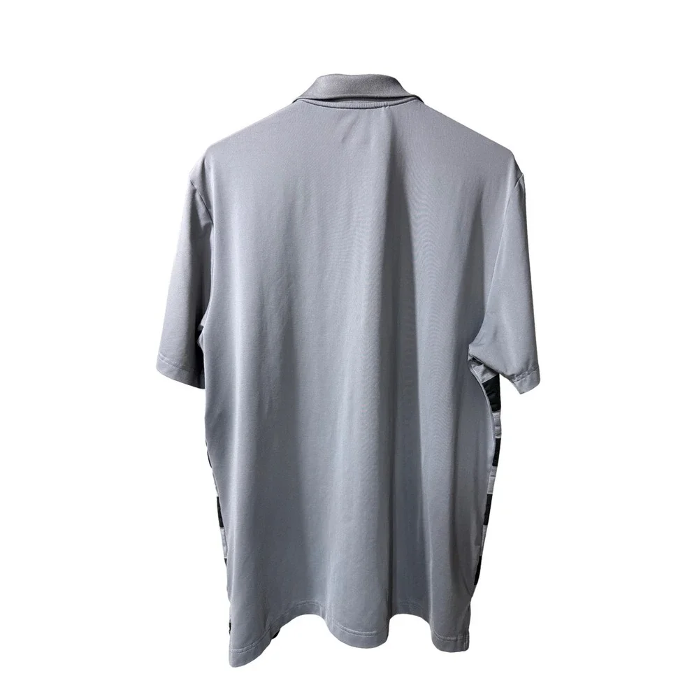 Adidas Golf Polo Shirt Men Large Grey Black Striped Short Sleeve Performance